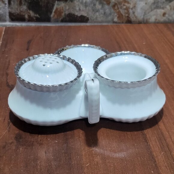 Vintage Victoria Czechoslovakia Porcelain Cruet Set Salt Pepper And Mustard - Picture 3 of 12
